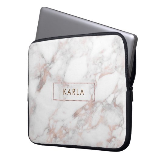 Monogramm aus weißem Imitat Laptopschutzhülle (Vorderseite Links)