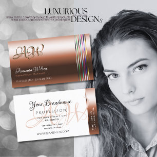 Monogramm aus weißem Kupfer und weißen Streifen Visitenkarte