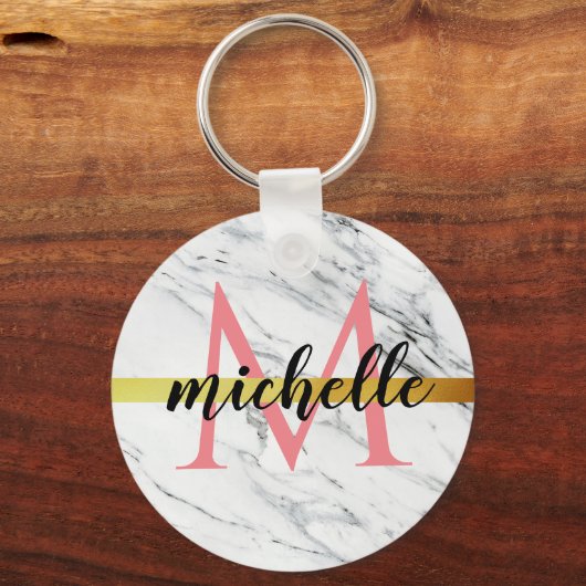 Monogramm aus weißem Marmor Schlüsselanhänger (Vorderseite)