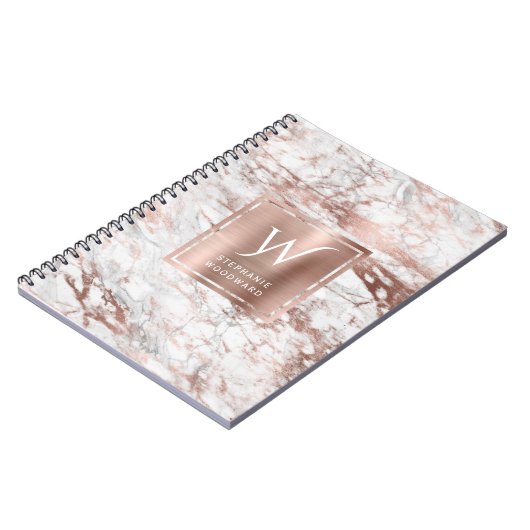 Monogramm aus weißem Rosengold Notizblock (Linke Seite)