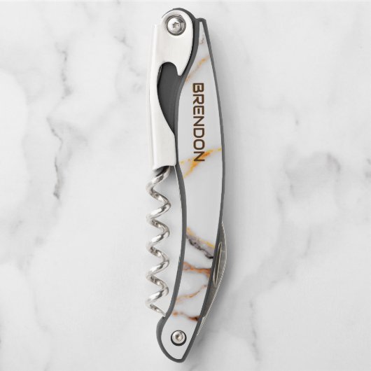 Monogramm aus weißem und braunem Marmor Kellnermesser (Vorderseite)