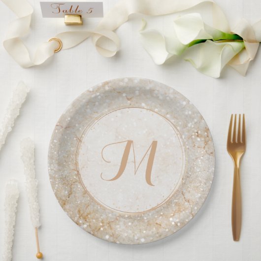 Monogramm aus weißem und goldfarbenem Sparkon Pappteller (Hochzeit)