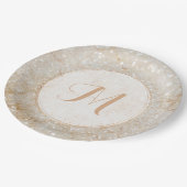 Monogramm aus weißem und goldfarbenem Sparkon Pappteller (Schrägansicht)