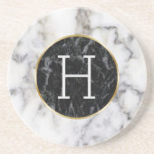 Monogramm aus weißem und schwarzem Zirkel Sandstein Untersetzer (Vorne)