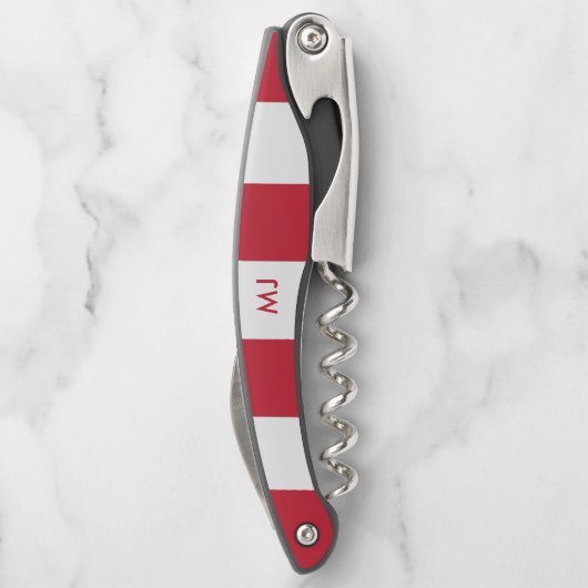 Monogramm aus weißen und roten Streifen Kellnermesser (Rückseite)
