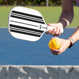 Monogramm aus weißen und schwarzen Streifen Pickleball Schläger