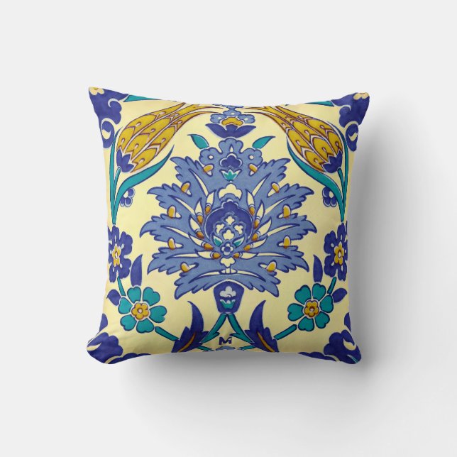 Monogramm Azulejo Keramik-Art-Vintage Verzierung Kissen (Vorderseite)