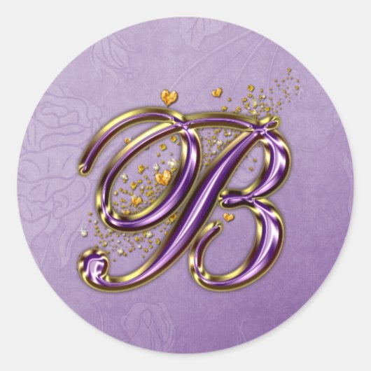 Monogramm-B-Aufkleber für lila Glitzer Runder Aufkleber (Vorderseite)