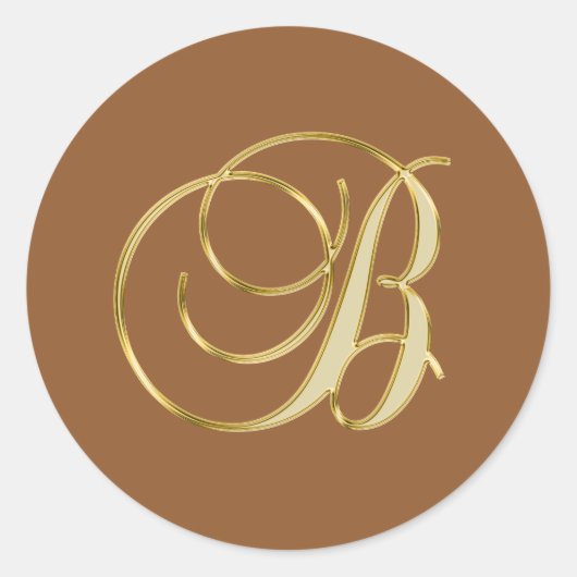 Monogramm-B-Gold auf braunem Hintergrund Runder Aufkleber (Vorderseite)