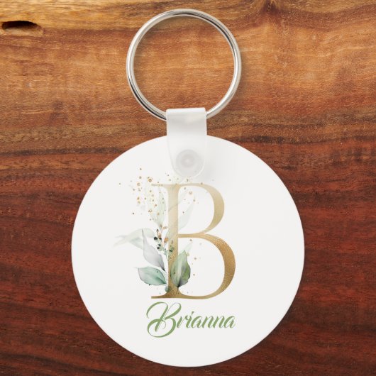 Monogramm-B-grüne Eukalyptus-Imitate Schlüsselanhänger (Vorderseite)
