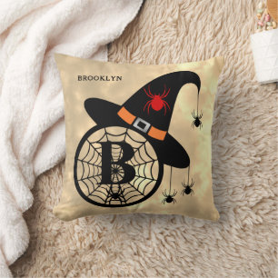 Monogramm B Halloween Himmel Hexe Spinnen Name Kissen