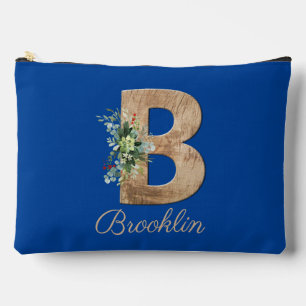 Monogramm B Holzbuchstabe dunkelblaue Blume  Zubehörtasche