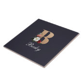 Monogramm B, hübsches Blumendesign, Fliese (Seite)