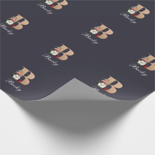 Monogramm B, hübsches Blumendesign, Geschenkpapier (Ecke)