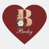Monogramm B, hübsches Blumendesign, Herz-Aufkleber (Vorderseite)