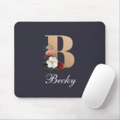 Monogramm B, hübsches Blumendesign, Mousepad (Mit Mouse)