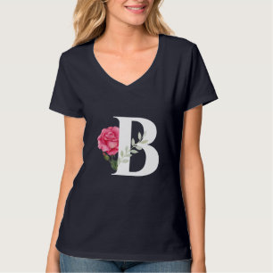 Monogramm B in weißer rosa Rose und Verlassen T-Shirt