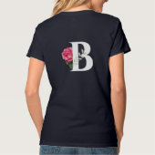 Monogramm B in weißer rosa Rose und Verlassen T-Shirt (Rückseite)