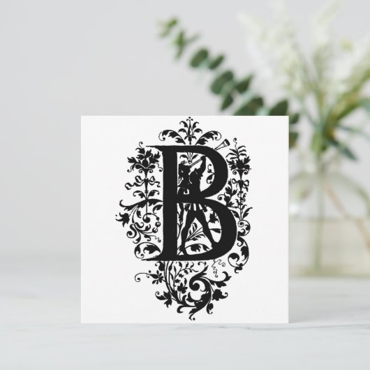 Monogramm B Initial Black and White Floral Pattern (Stehend Vorderseite)
