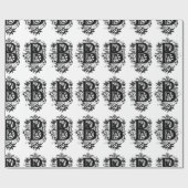 Monogramm B Initial Black and White Floral Pattern Geschenkpapier (Flach)