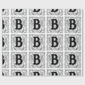 Monogramm B Initial Black and White Floral Pattern Geschenkpapier (Flach)
