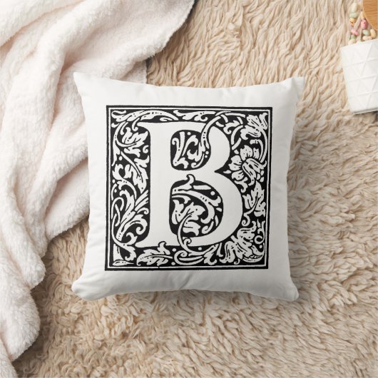 Monogramm B Initial Black and White Floral Pattern Kissen (Decke)