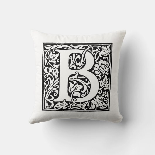 Monogramm B Initial Black and White Floral Pattern Kissen (Rückseite)