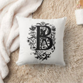 Monogramm B Initial Black and White Floral Pattern Kissen (Decke)