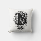 Monogramm B Initial Black and White Floral Pattern Kissen (Vorderseite)