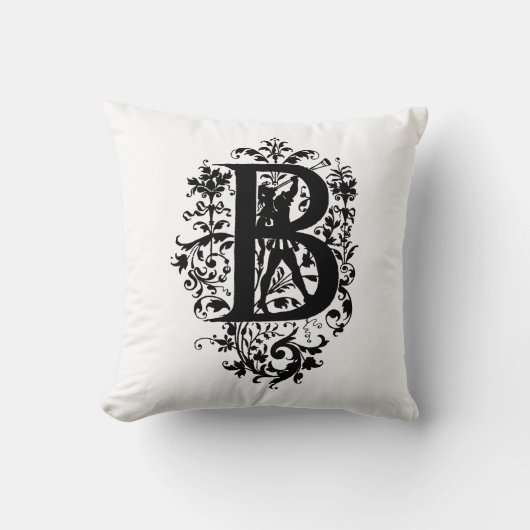 Monogramm B Initial Black and White Floral Pattern Kissen (Vorderseite)