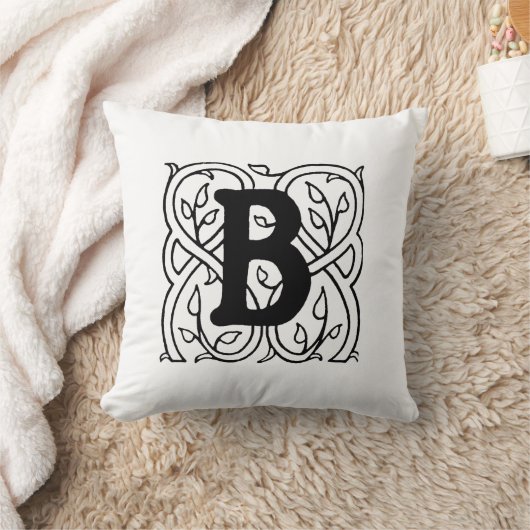 Monogramm B Initial Black and White Floral Pattern Kissen (Decke)