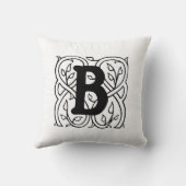 Monogramm B Initial Black and White Floral Pattern Kissen (Rückseite)