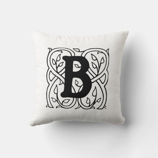 Monogramm B Initial Black and White Floral Pattern Kissen (Rückseite)