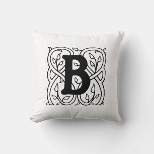 Monogramm B Initial Black and White Floral Pattern Kissen
