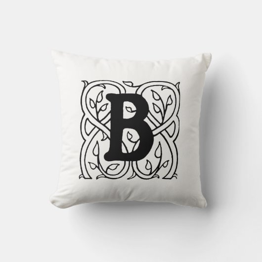 Monogramm B Initial Black and White Floral Pattern Kissen (Vorderseite)
