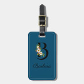 Monogramm B Kobalt Aquarell Blume Gepäckstück Gepäckanhänger (Vorderseite vertikal)