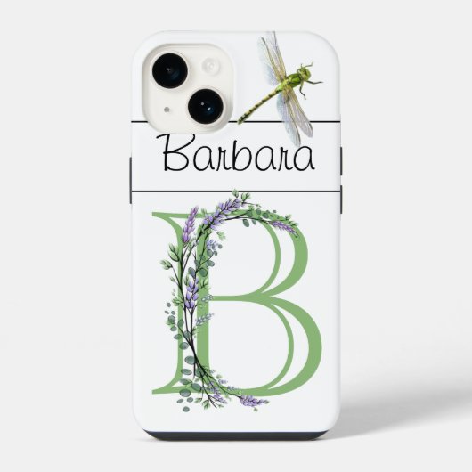 Monogramm B, Lavendel Eukalyptus, Libelle iPhone Hülle (Rückseite)