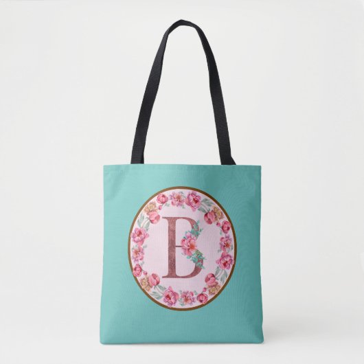 Monogramm B Letter mit Peony Blume Image Toag Tasche (Vorderseite)