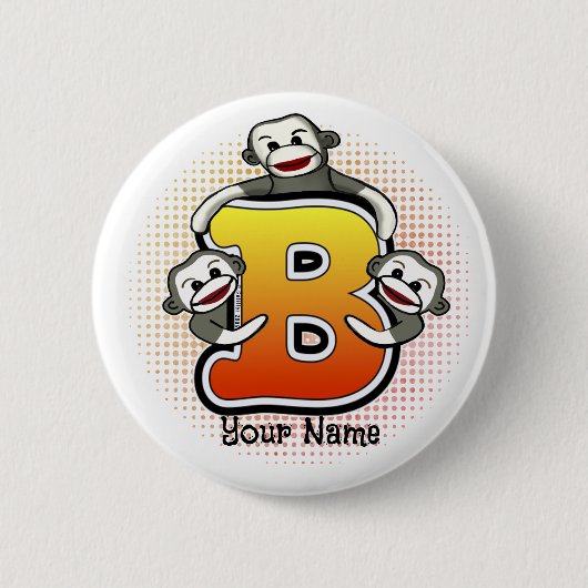 Monogramm B Sock Monkey Button (Vorderseite)