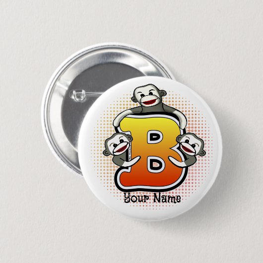 Monogramm B Sock Monkey Button (Vorne & Hinten)