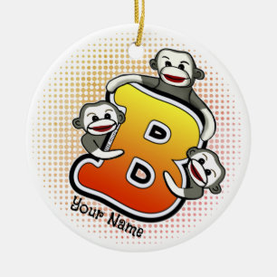 Monogramm B Sock Monkey Keramik Ornament