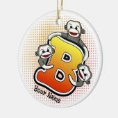 Monogramm B Sock Monkey Keramik Ornament (Links)