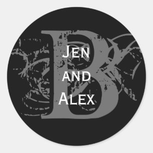 Monogramm B und Name Schwarzer Aufkleber