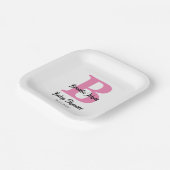Monogramm Babydusche Rosa Niedlich einfach Pappteller (Gewinkelt)