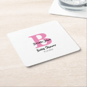 Monogramm Babydusche Rosa Niedlich einfach Rechteckiger Pappuntersetzer (angewinkelt)
