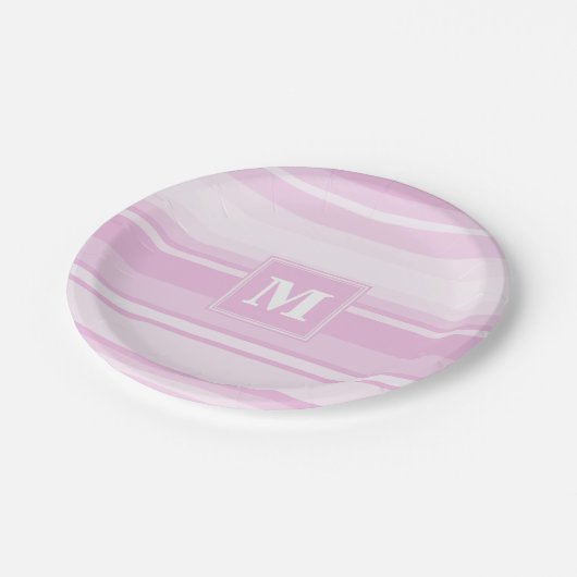 Monogramm-Babypinstreifen Pappteller (Schrägansicht)