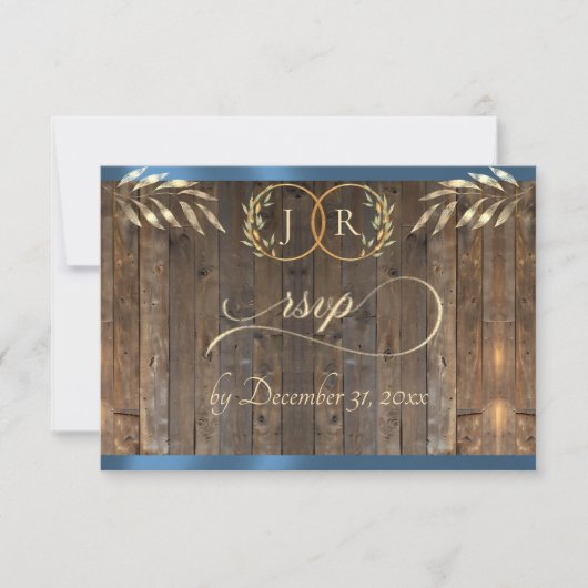 Monogramm & Band - Blau RSVP Karte (Vorderseite)