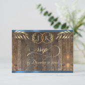 Monogramm & Band - Blau RSVP Karte (Stehend Vorderseite)