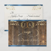 Monogramm & Band - Blau RSVP Karte (Vorne/Hinten)