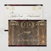 Monogramm & Band - Burgunderrot RSVP Karte (Vorne/Hinten)